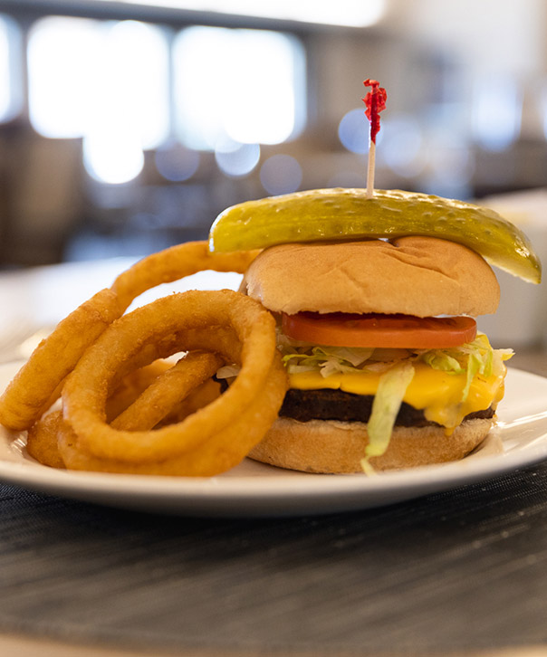burger with onion rings